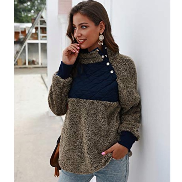 Pretty Garden Sweaters - Pretty Garden Button Neck Long sleeve Pullover